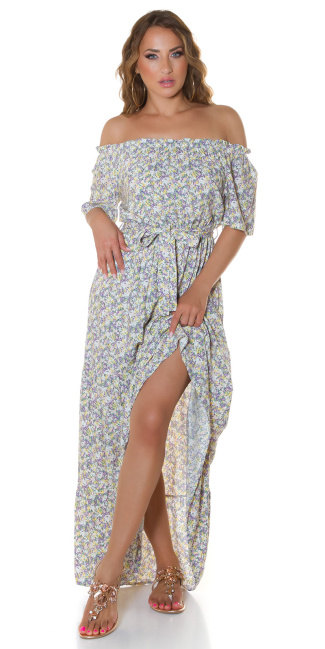 Trendy Off-Shoulder Maxidress with flower print Purple
